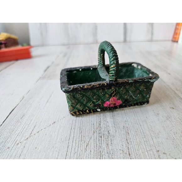 Vintage glass baskets decor unique green trinket holder container - Picture 3 of 9